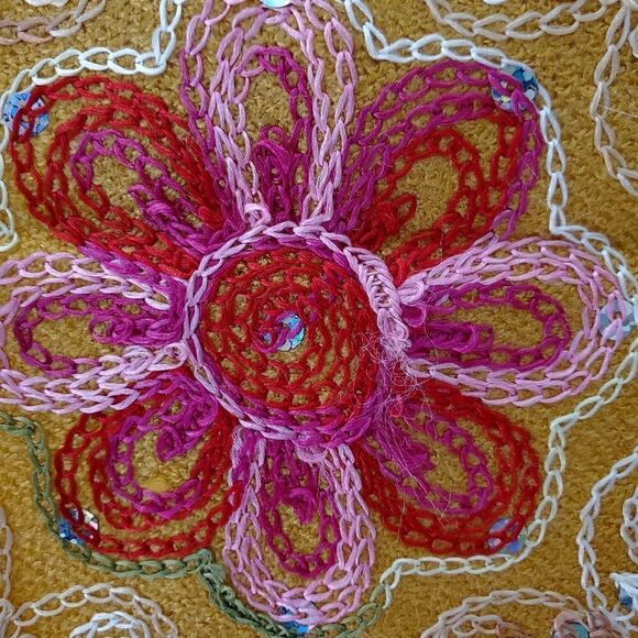 HANDMADE Embroidered Sequined Designed Mustard Shawl - Picture 9 of 12